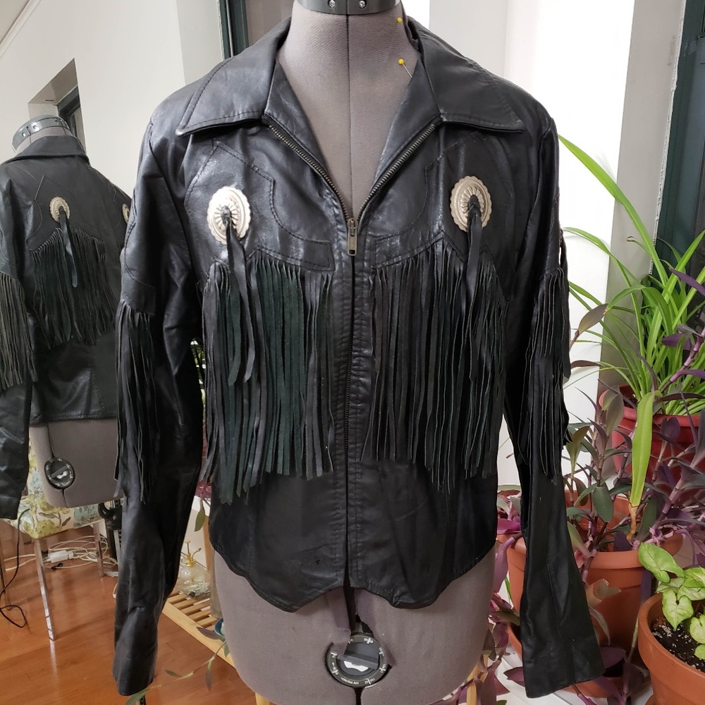 True Vintage 80s/90s Leather Fringe Concho Jacket